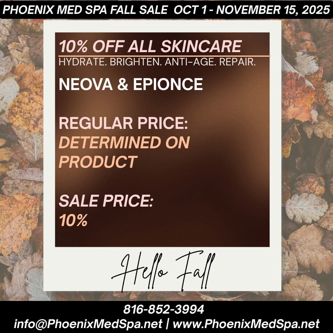 Skincare sale advertisement with autumn leaves background.